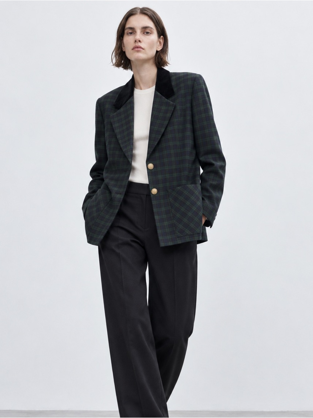 Vintage 80s Plaid & Velvet Blazer